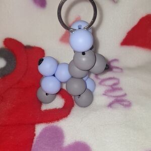 Beaded Keychain with Blue and Gray Beads
